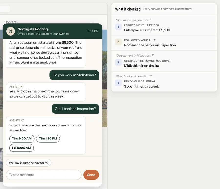 Chat offering open inspection times